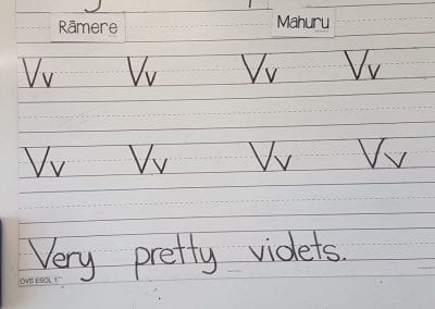 Handwriting with the letter V